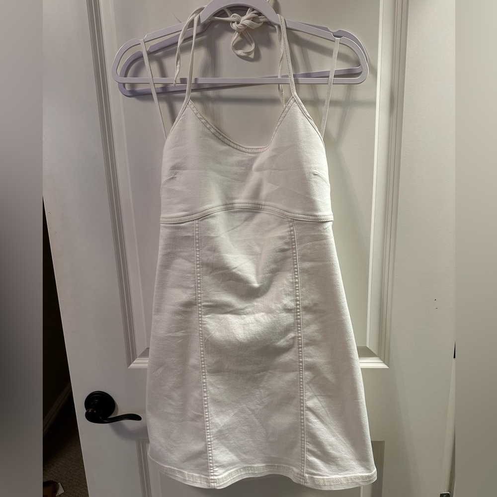 White halter denim dress